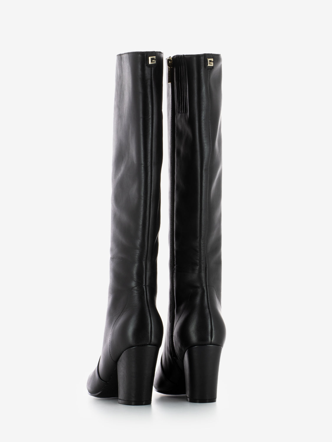 Black leather heeled boots