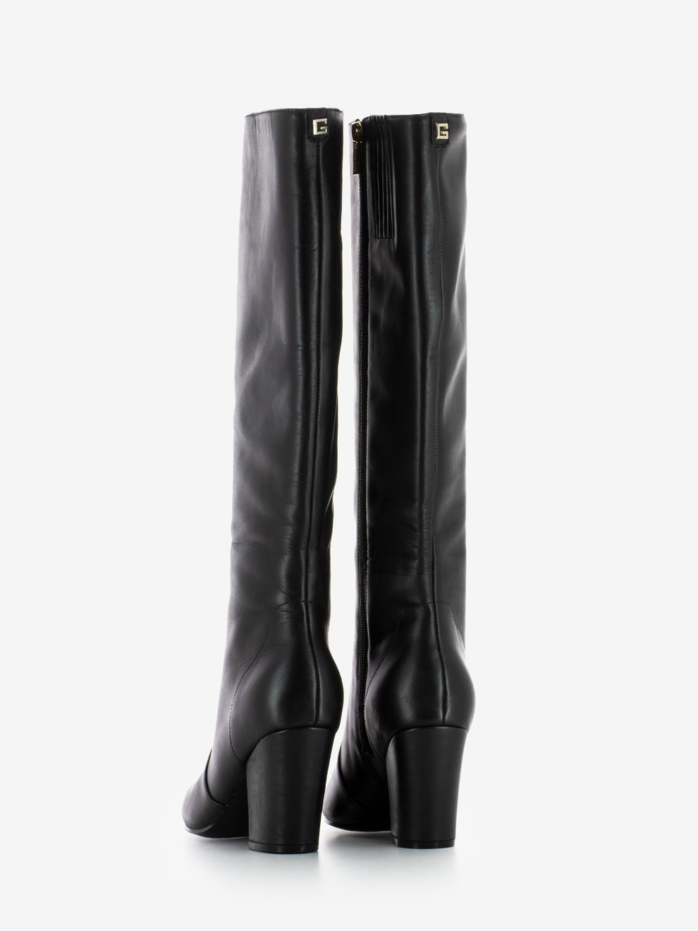 Black leather heeled boots