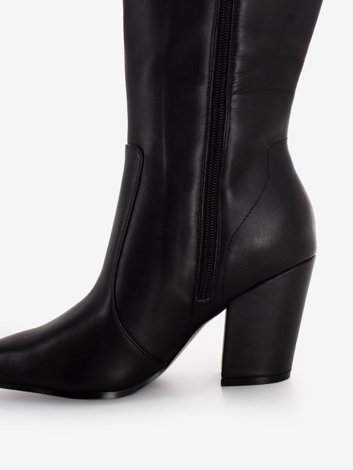Black leather heeled boots