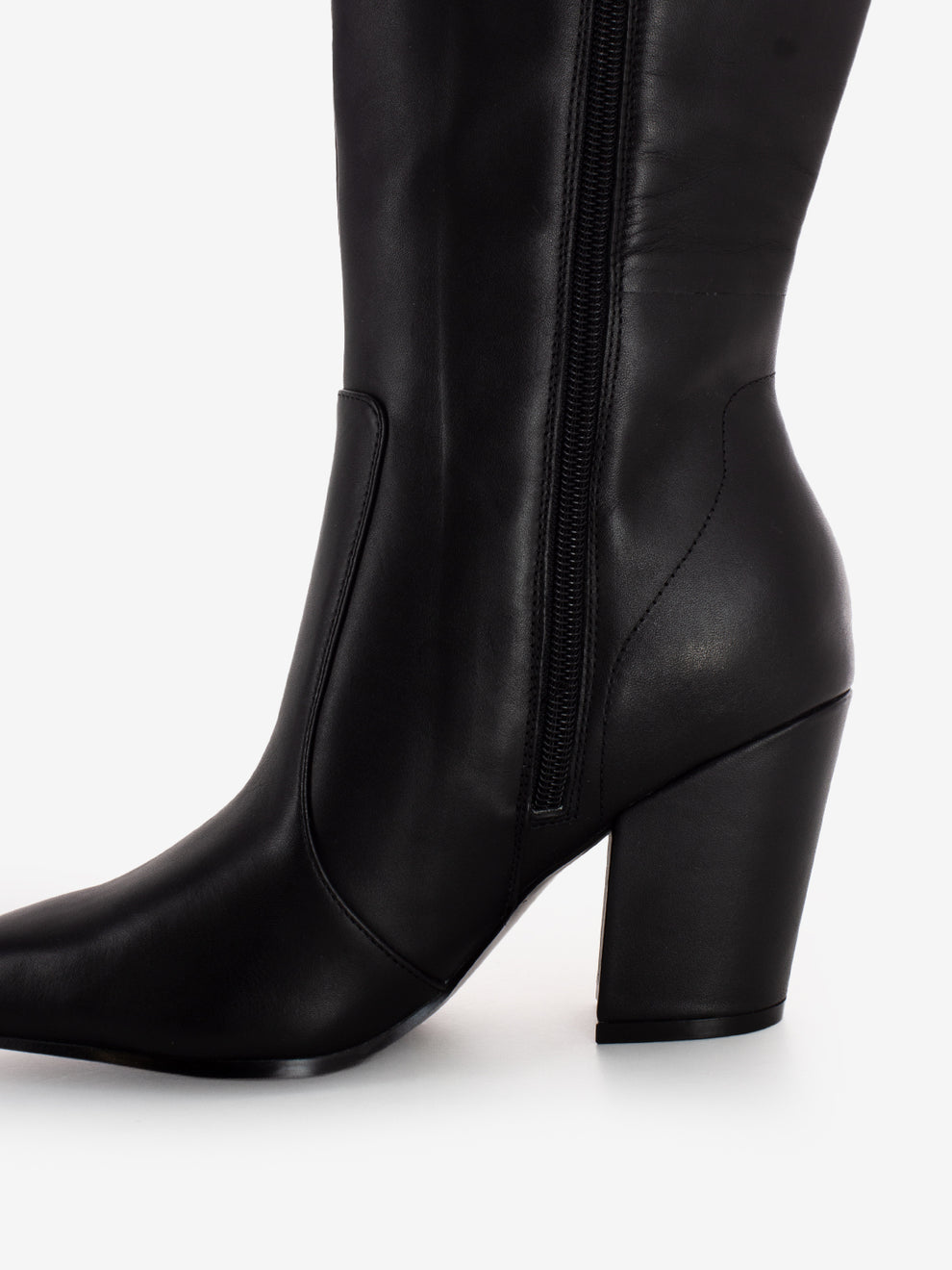 Black leather heeled boots