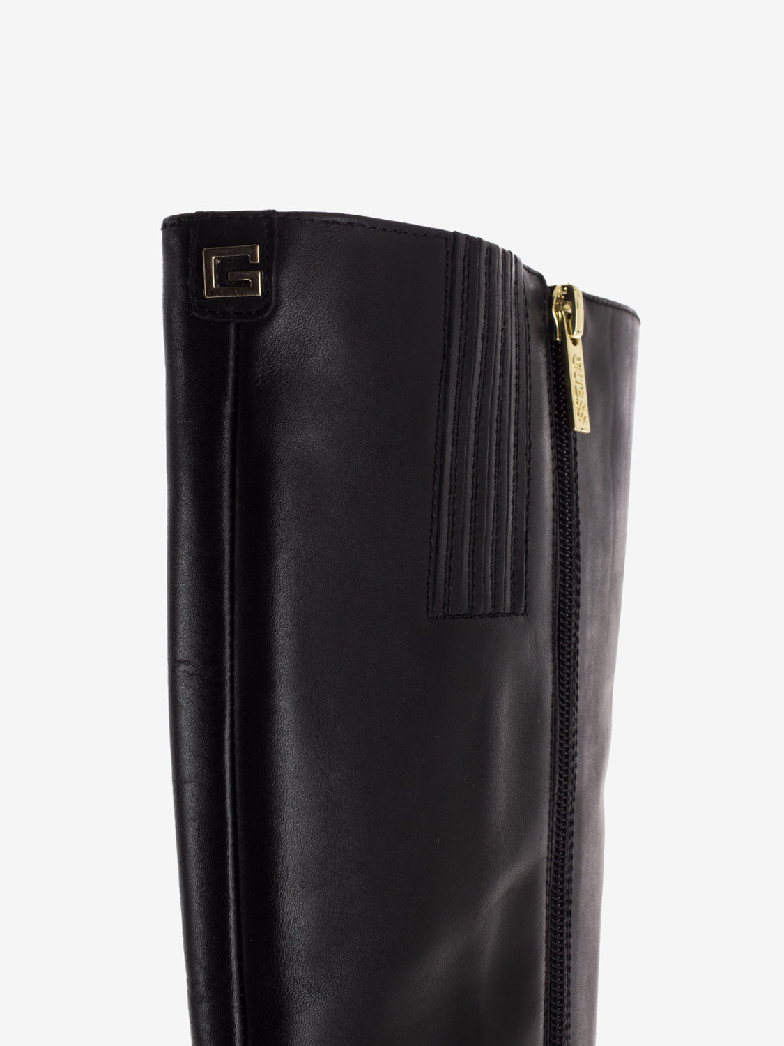 Black leather heeled boots