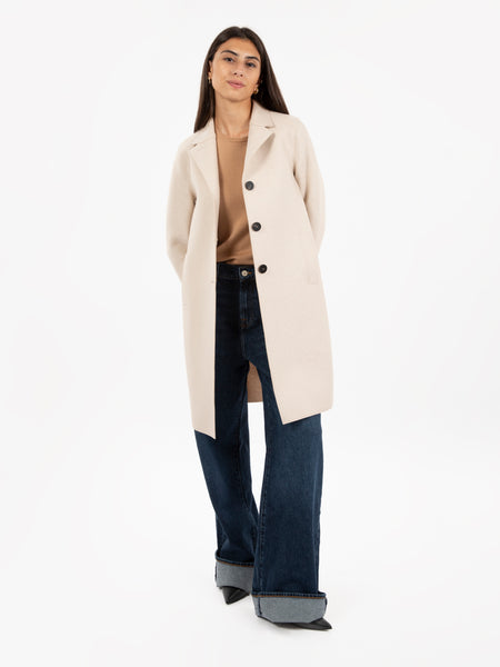 Button up boxy coat pressed wool almond