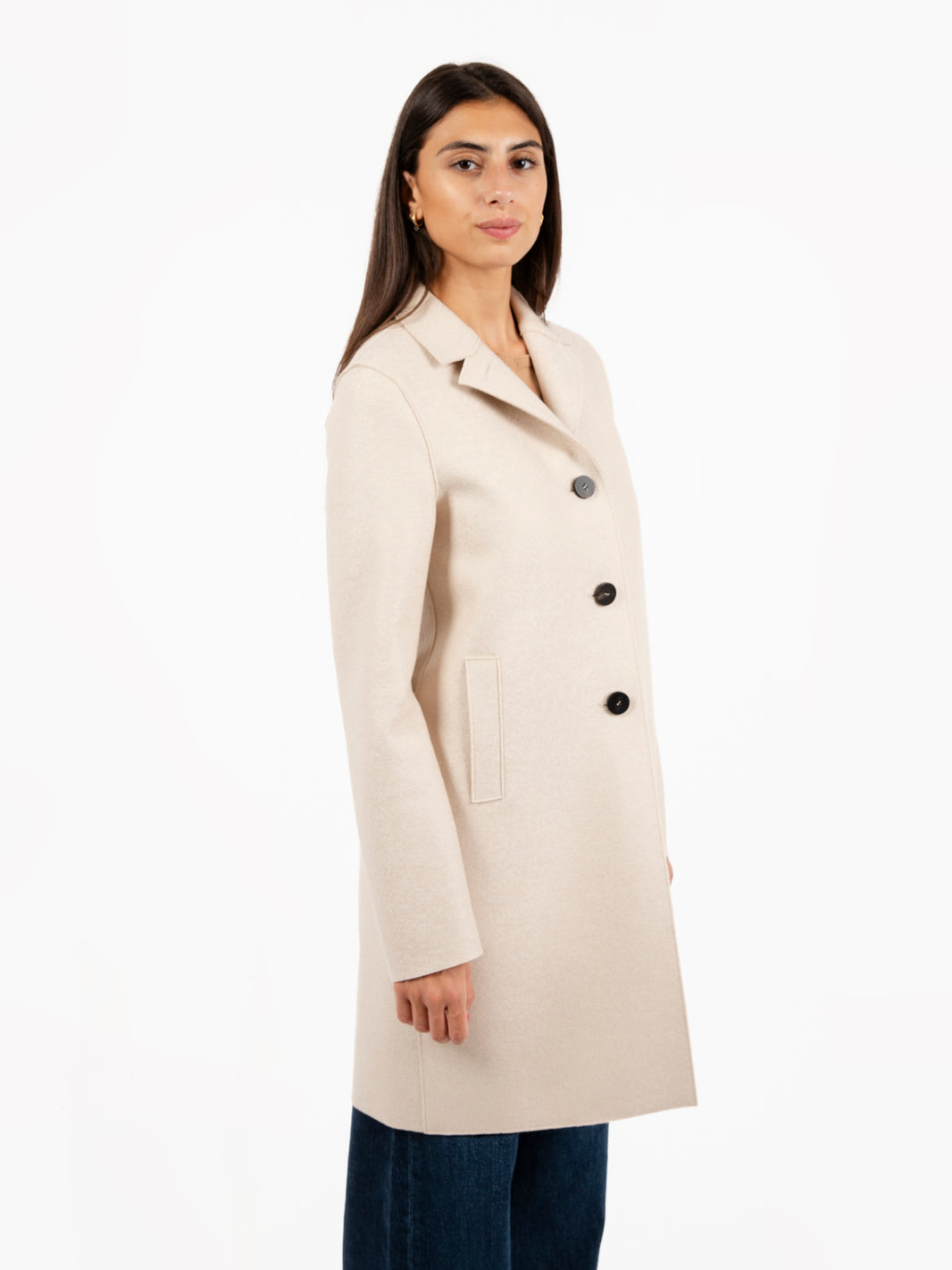 Button up boxy coat pressed wool almond