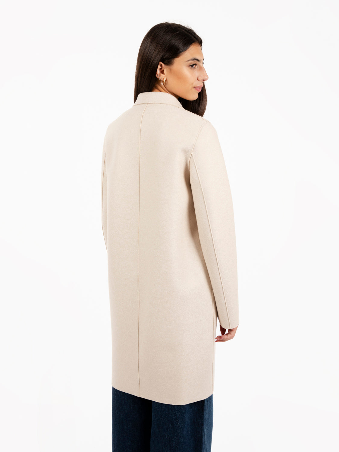 Button up boxy coat pressed wool almond