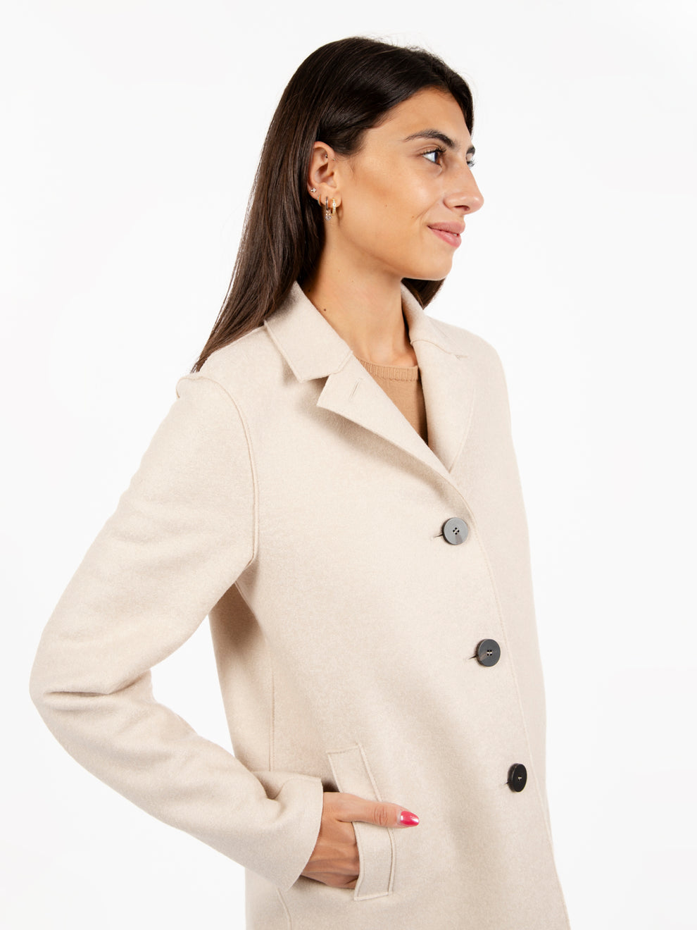 Button up boxy coat pressed wool almond
