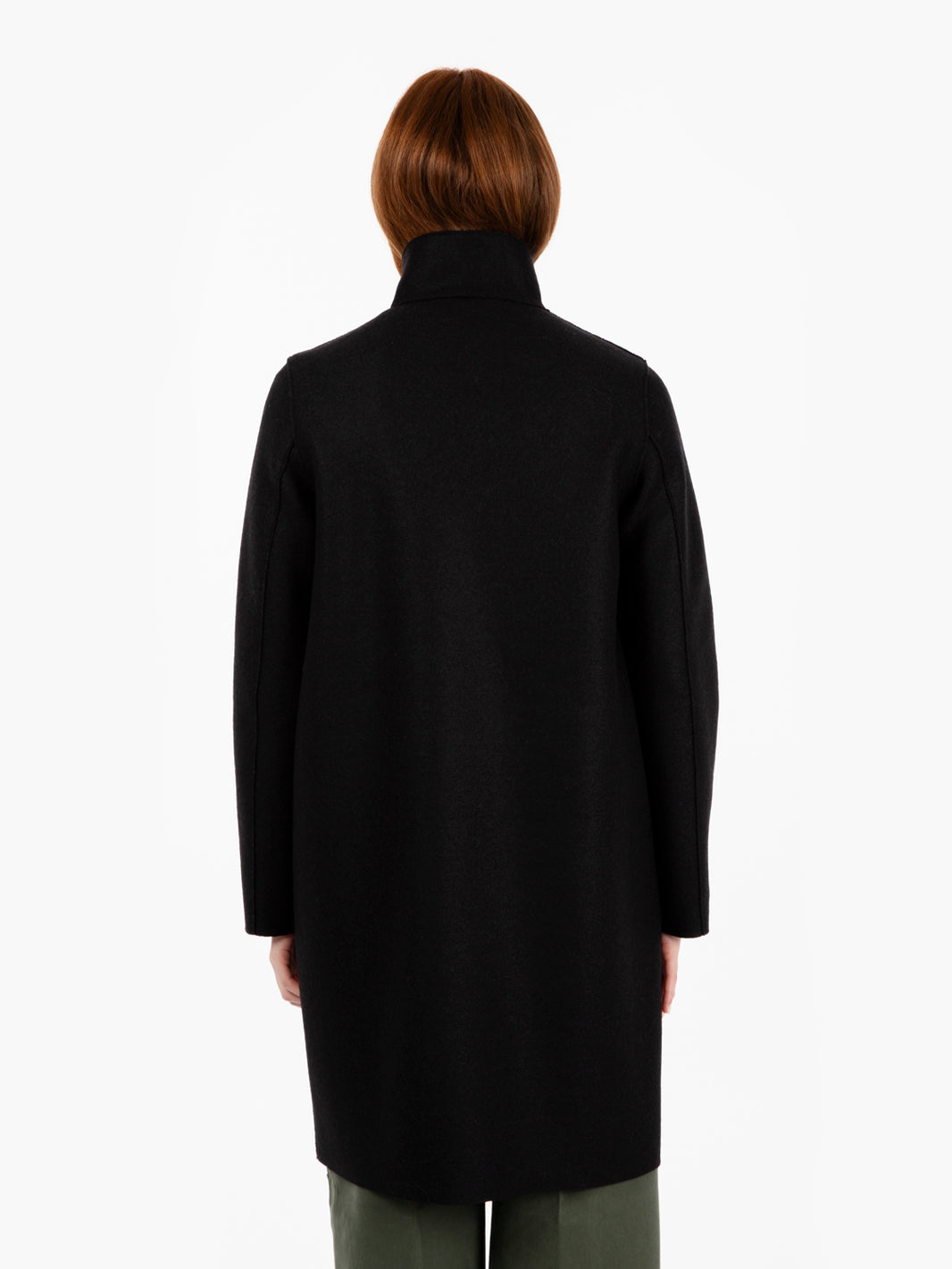 Egg shaped coat pressed wool black