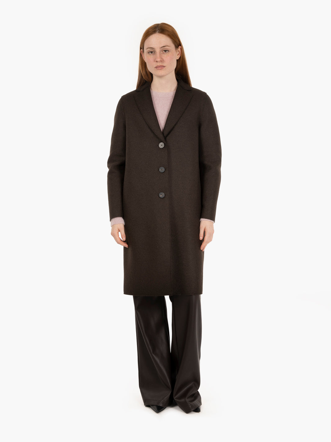 Cappotto a ovetto pressed wool dark brown