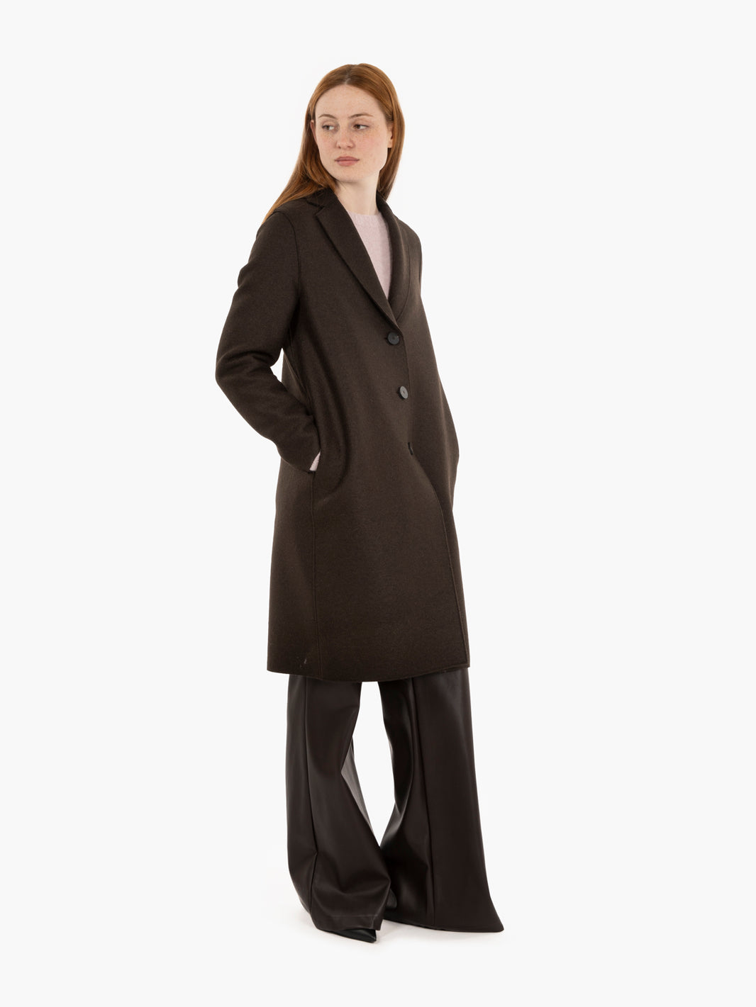 Cappotto a ovetto pressed wool dark brown