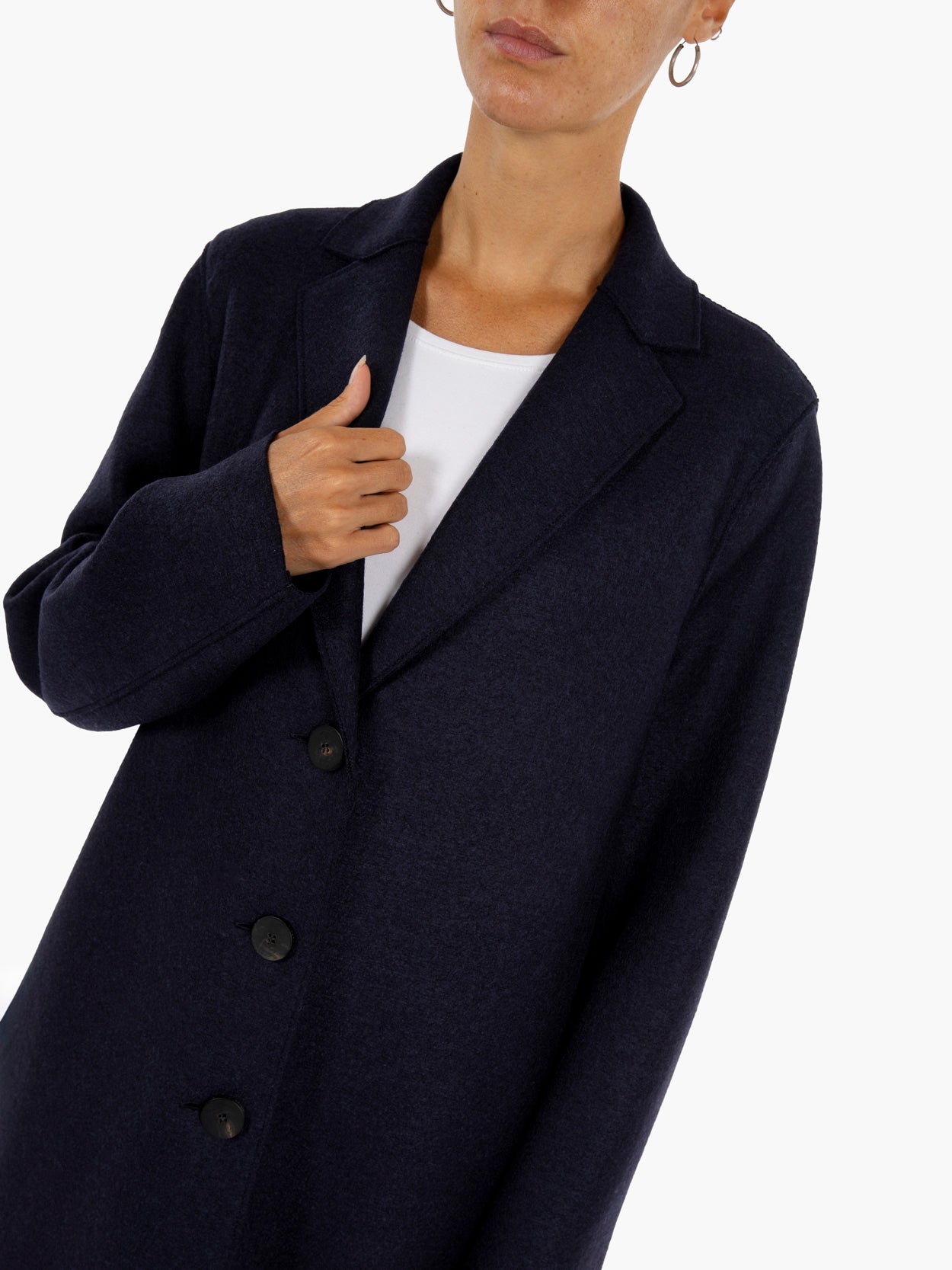 Pressed wool navy egg-shaped coat