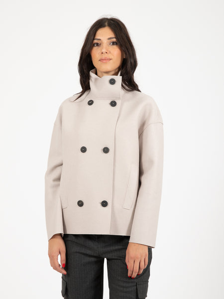 Cappotto cropped Funnel pressed wool cream