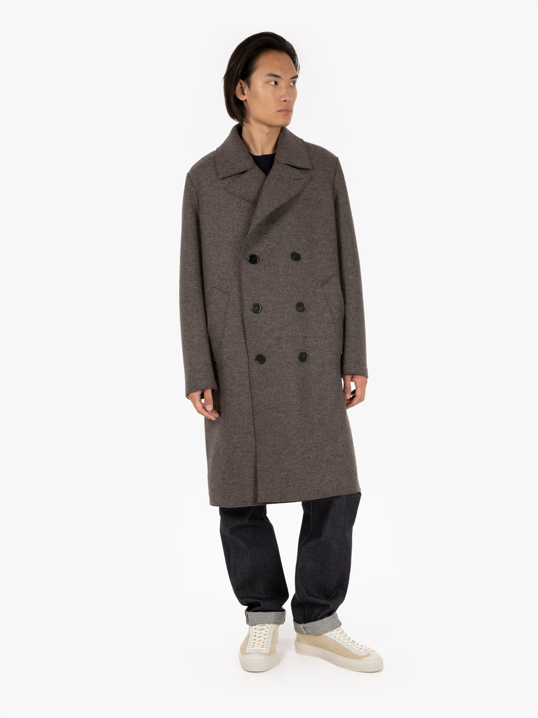 Cappotto doppiopetto in lana pressata brown / grey