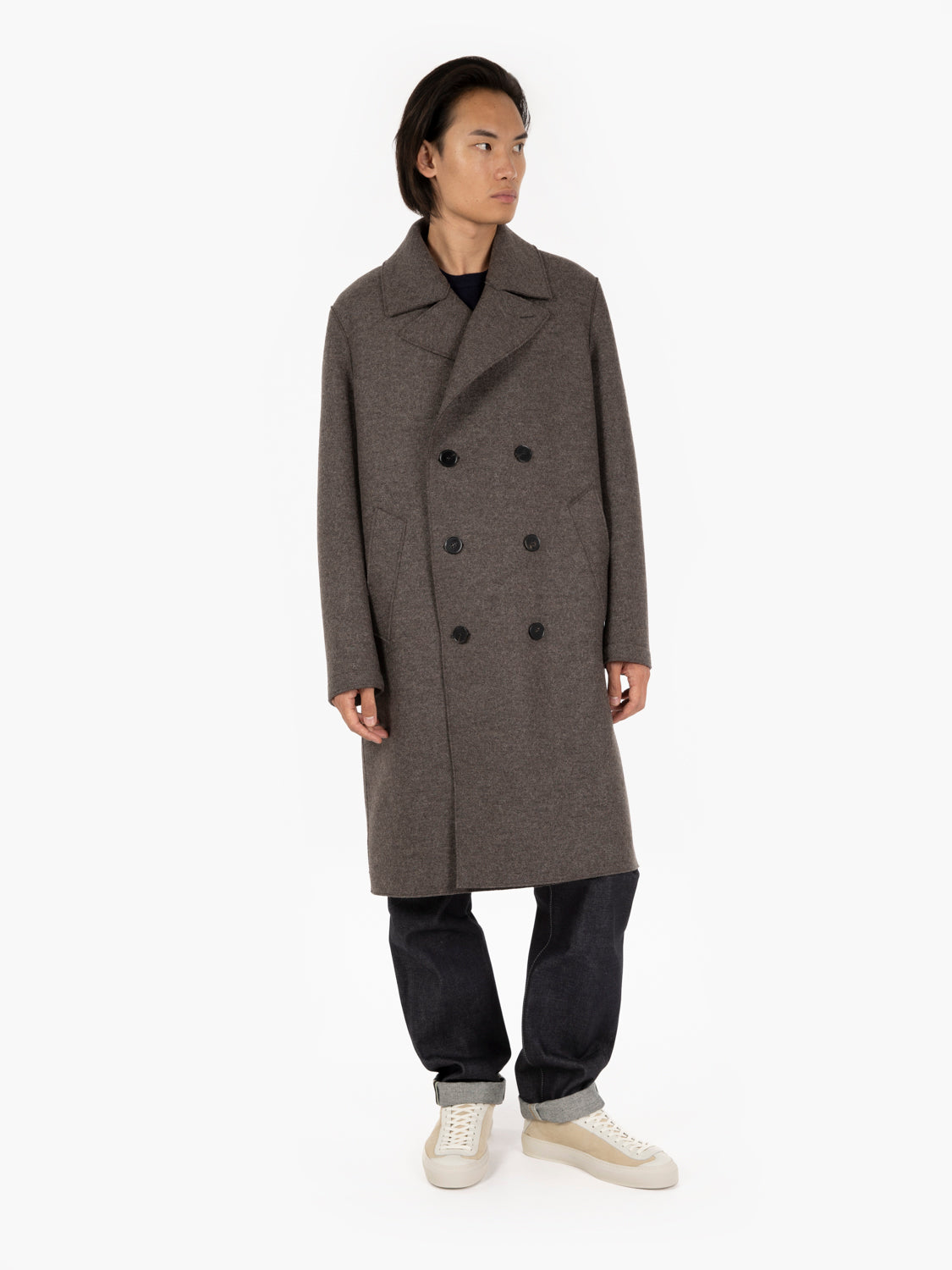 Cappotto doppiopetto in lana pressata brown / grey