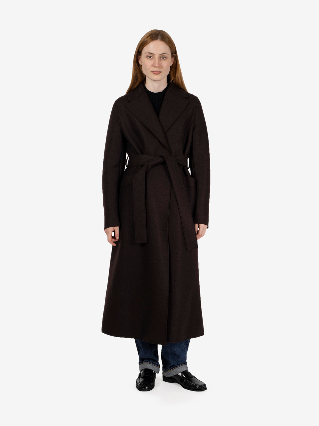 Cappotto lungo con fusciacca bordeaux