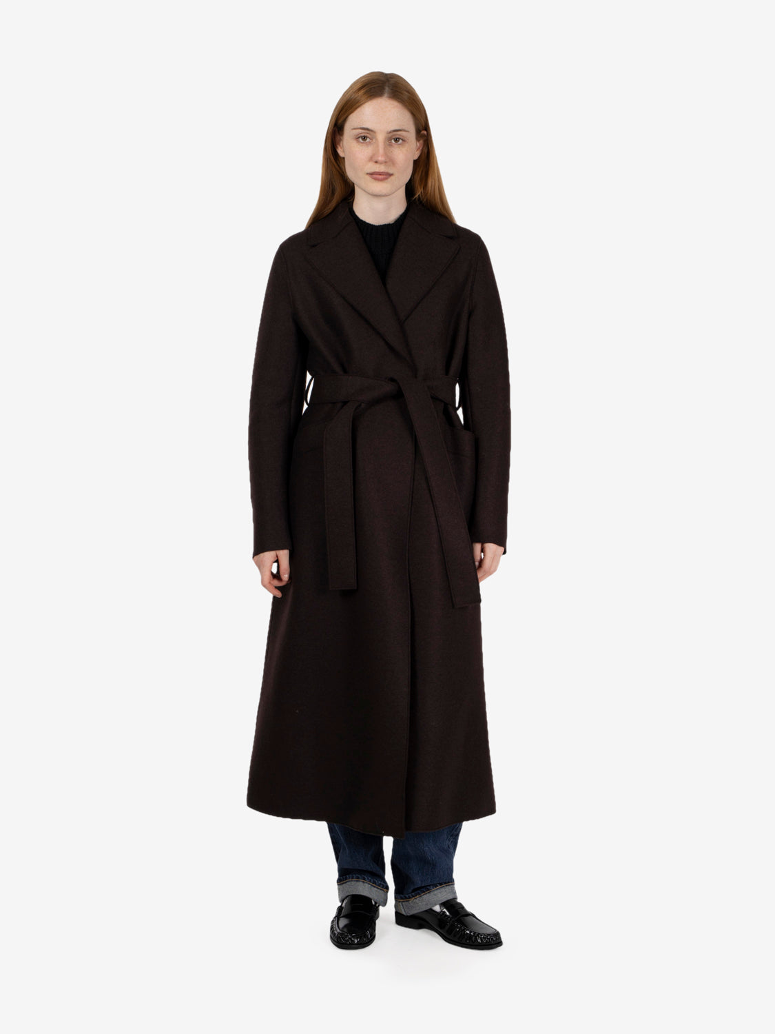 Cappotto lungo con fusciacca bordeaux