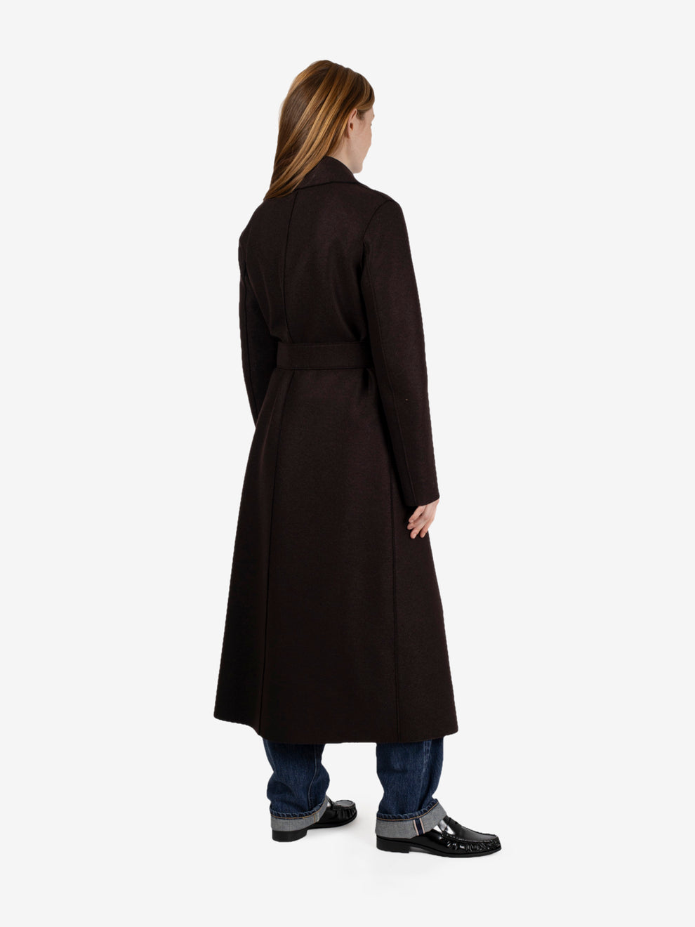 Cappotto lungo con fusciacca bordeaux