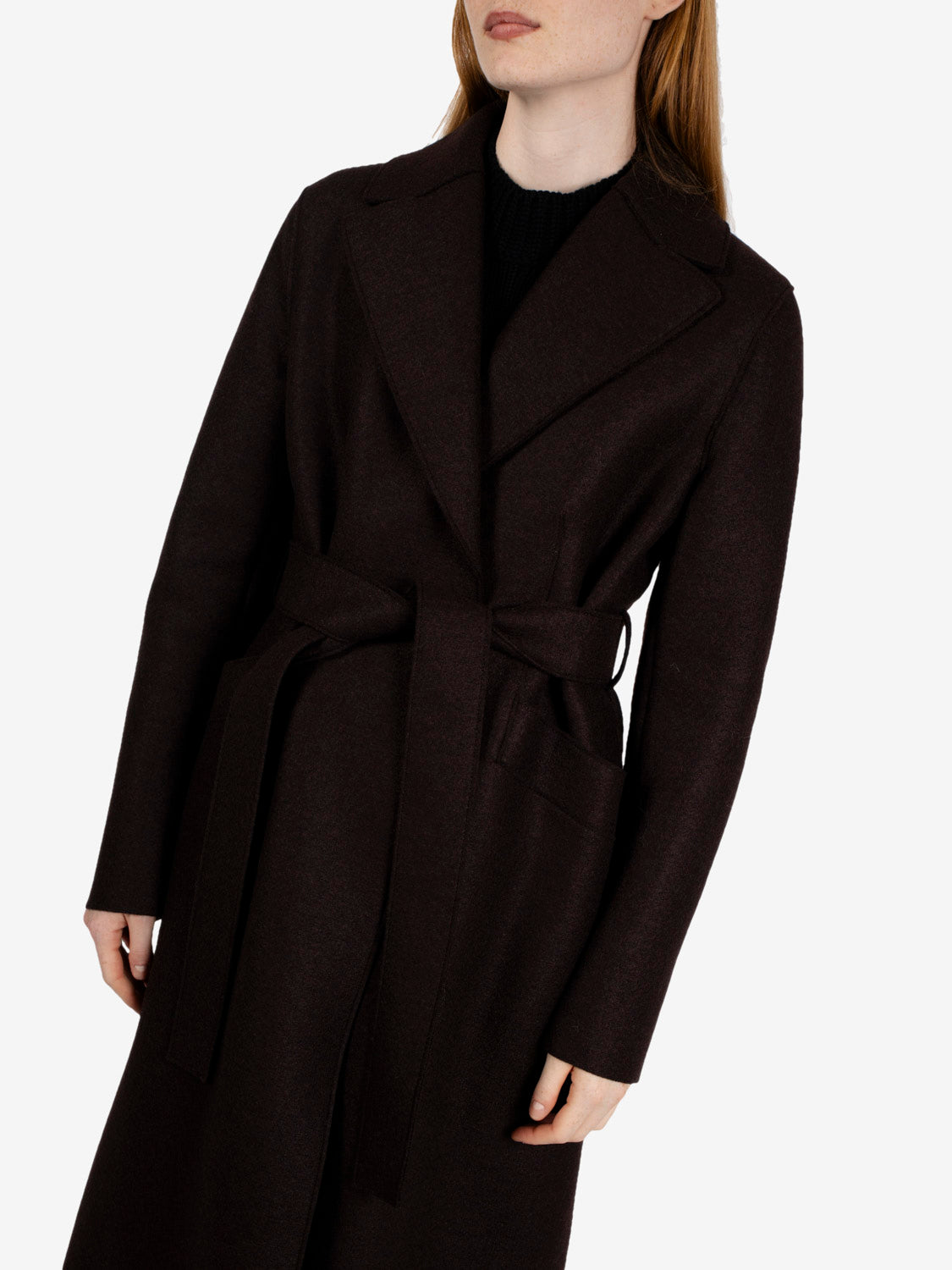 Cappotto lungo con fusciacca bordeaux