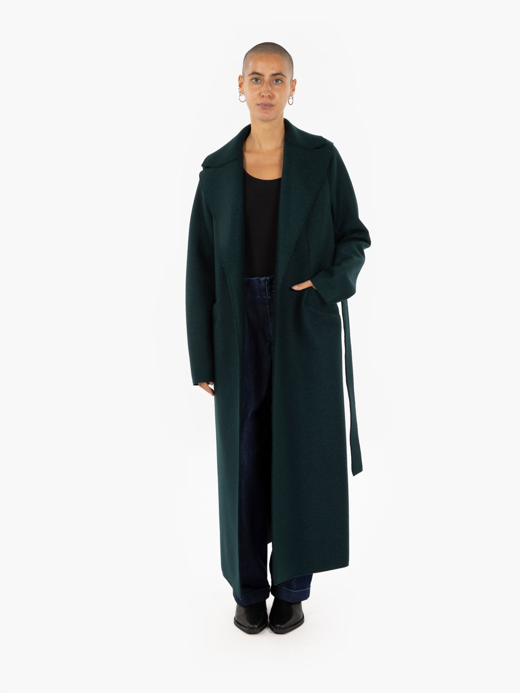 Long coat with green sash