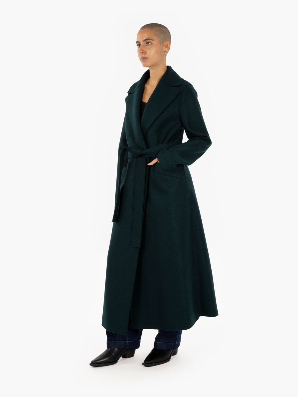 Long coat with green sash