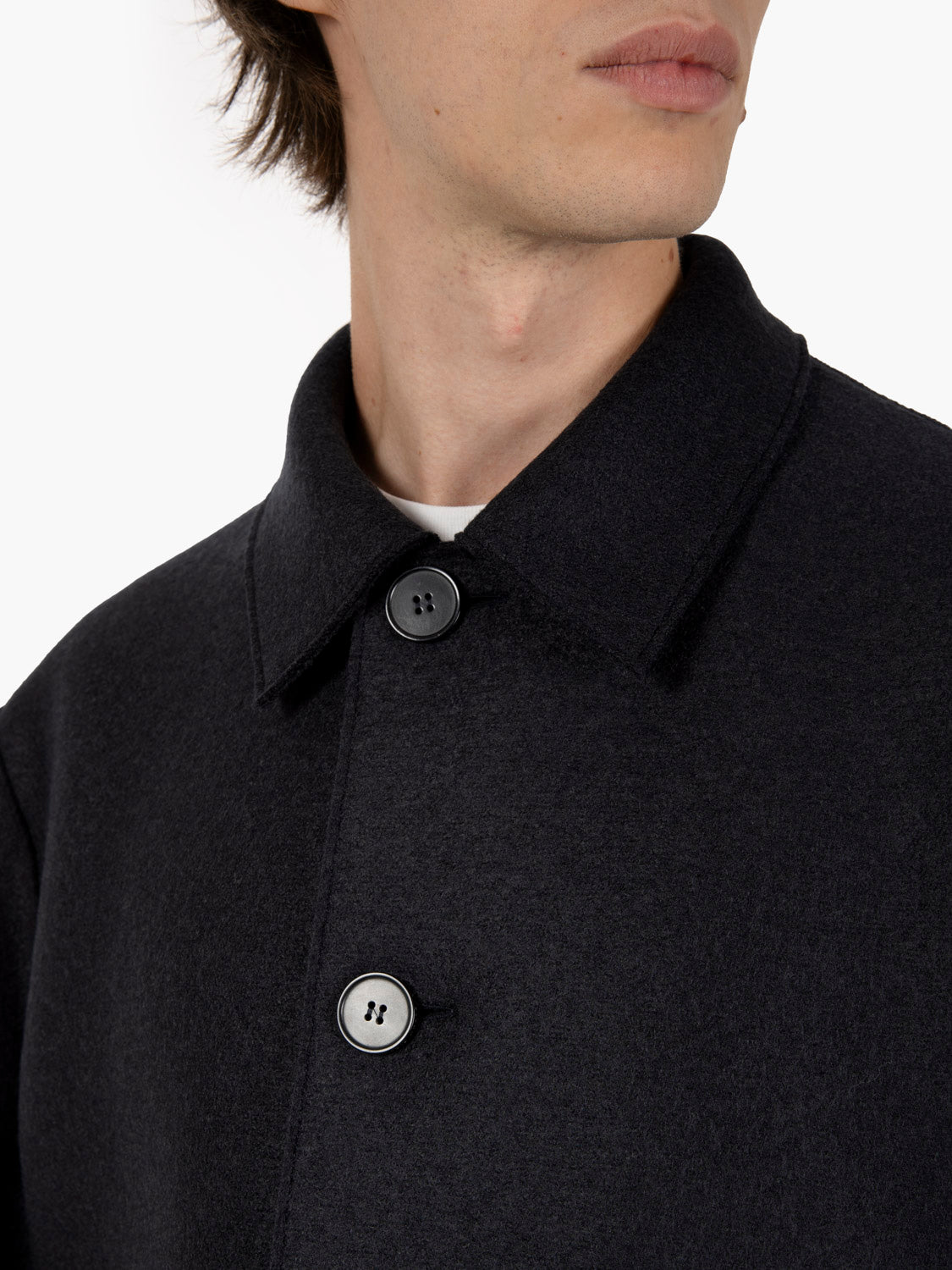 Long dark blue pressed wool coat