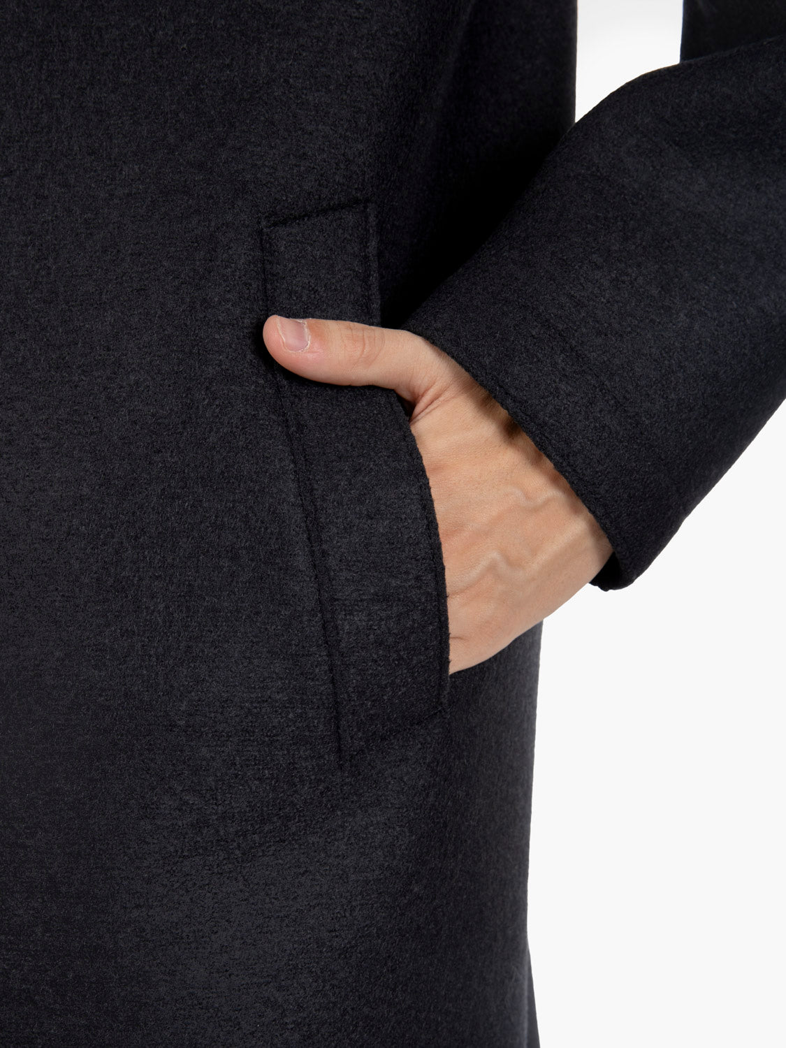 Long dark blue pressed wool coat