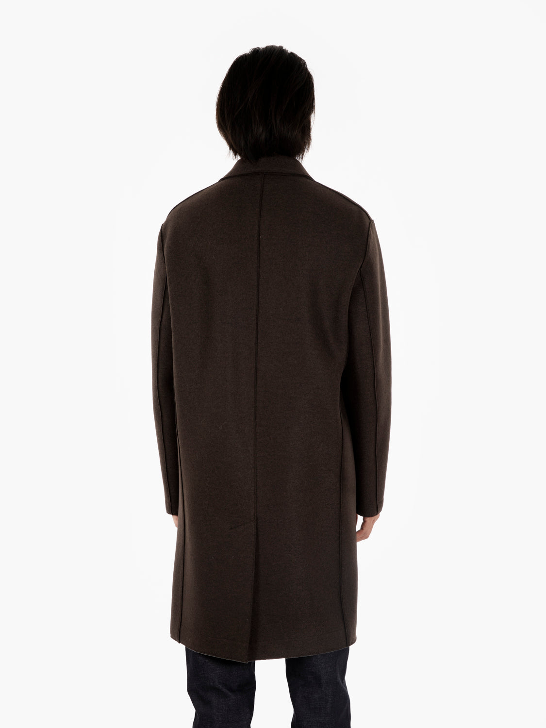 Long dark brown pressed wool coat