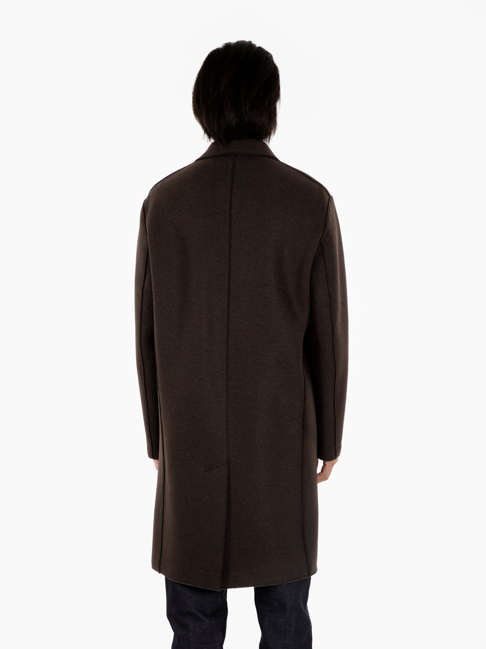 Long dark brown pressed wool coat