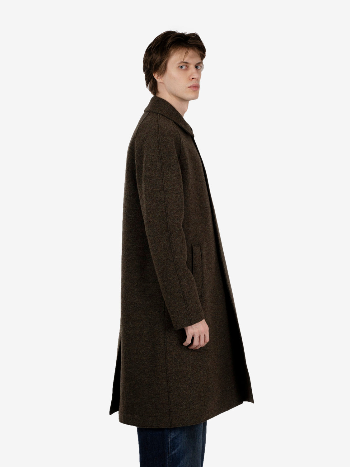 Long raglan coat brown / green