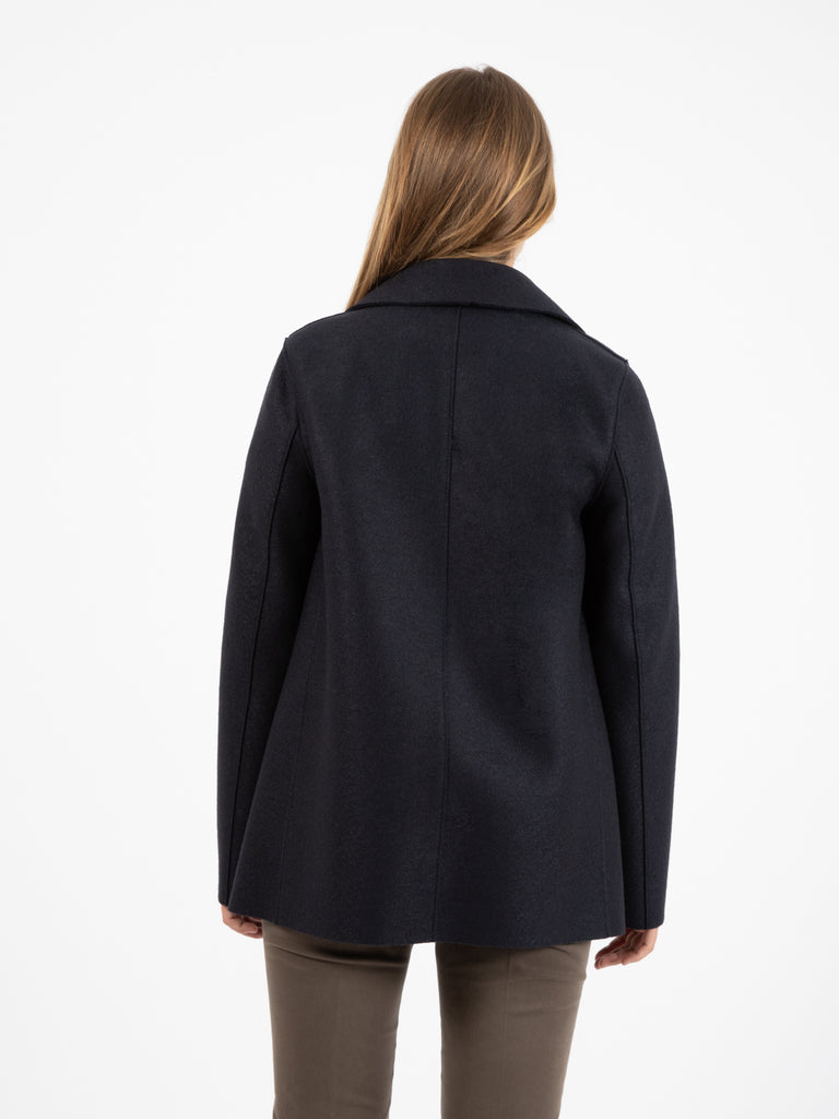 HARRIS WHARF LONDON - Cappotto peacoat pressed wool navy blue