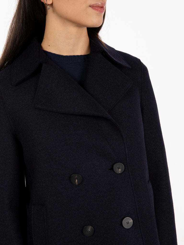 HARRIS WHARF LONDON - Cappotto peacoat pressed wool navy blue