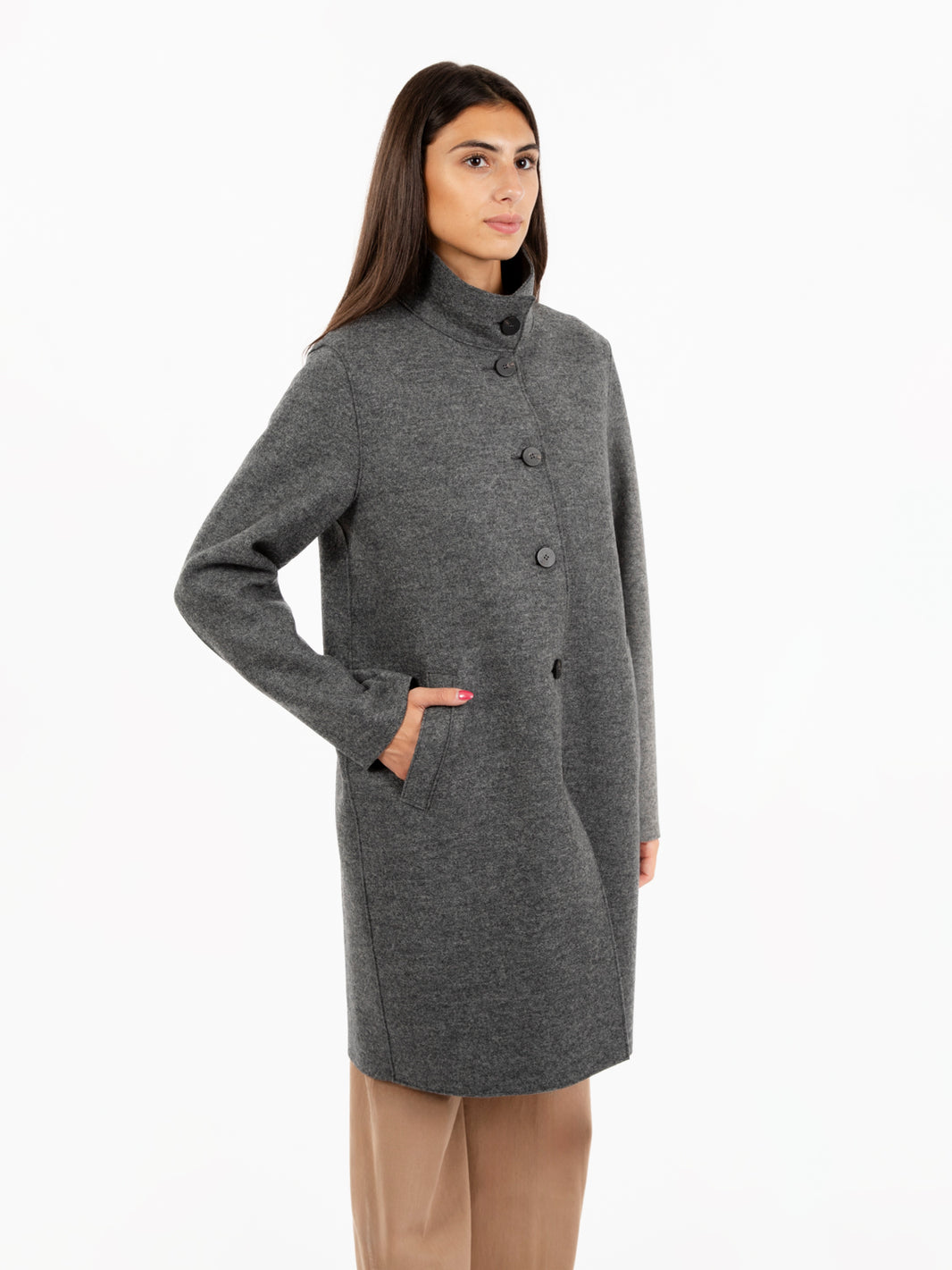 Egg shaped coat pressed wool middle grey