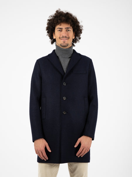 Men boxy coat pressed wool navy blue