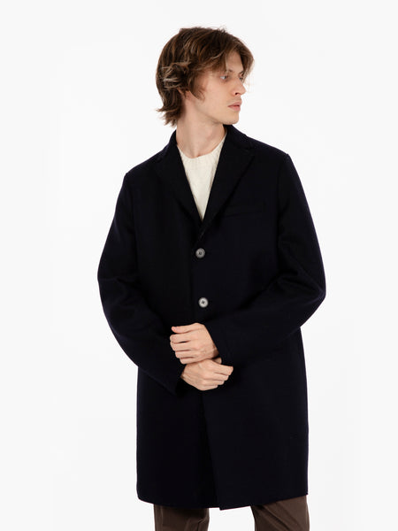 Men boxy coat pressed wool navy blue