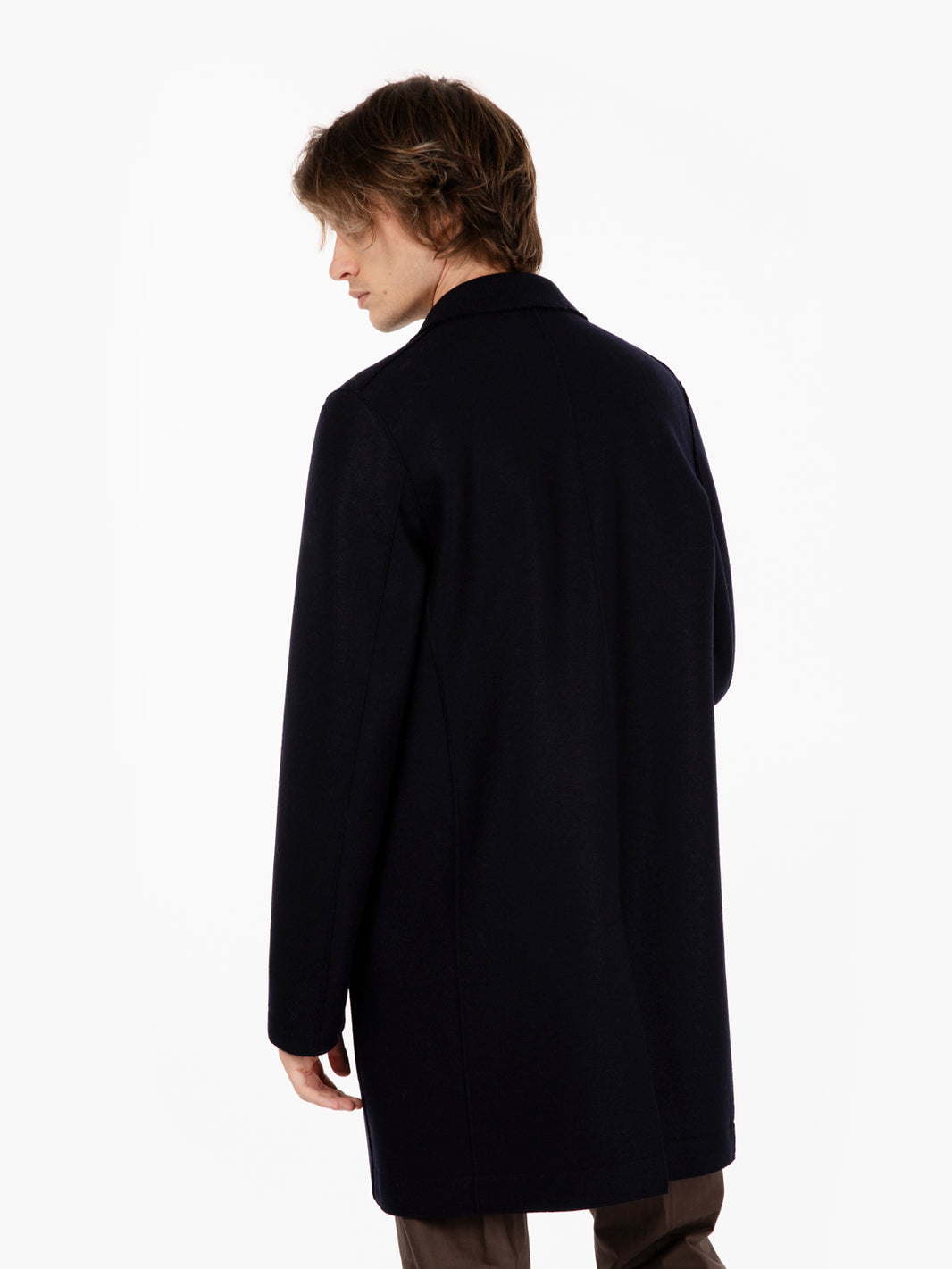 Men boxy coat pressed wool navy blue