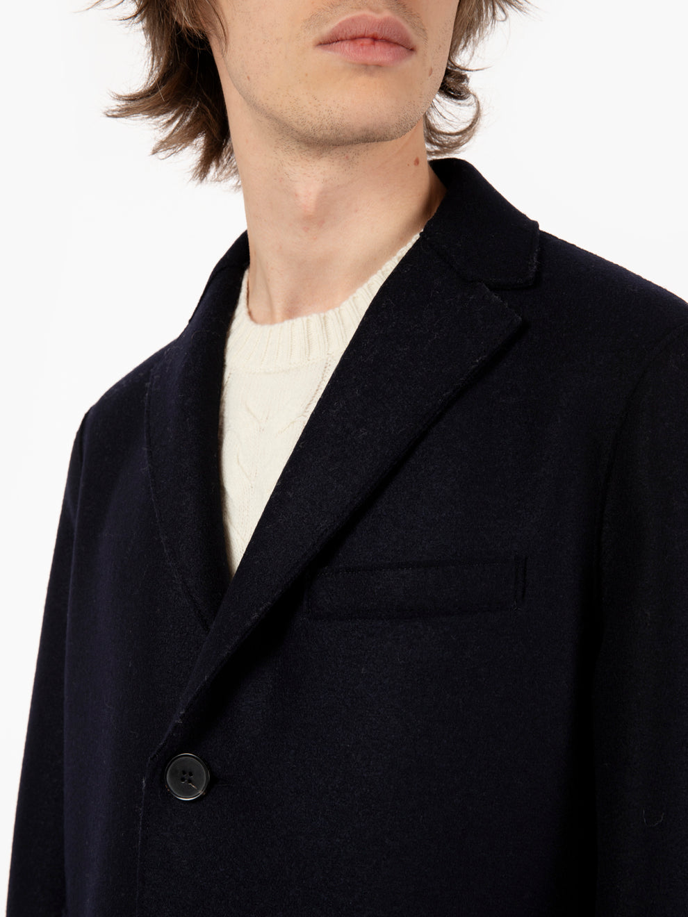Men boxy coat pressed wool navy blue