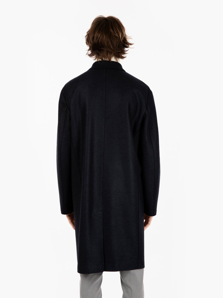 HARRIS WHARF LONDON - Men mac coat pressed wool and polaire dark blue