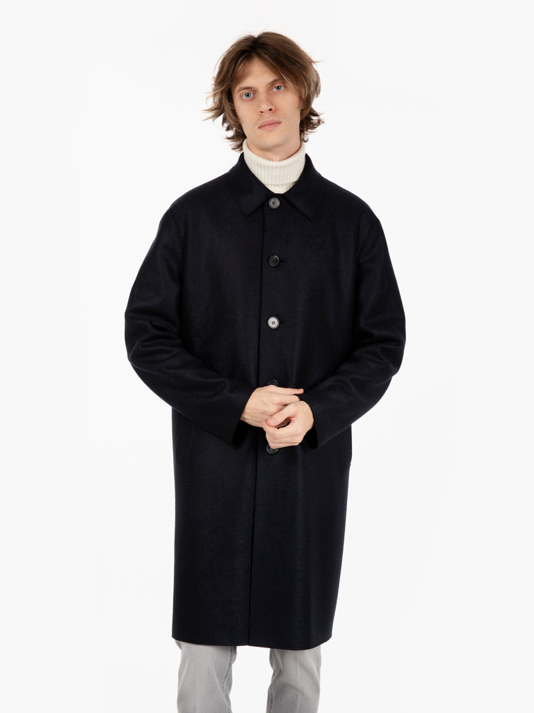 HARRIS WHARF LONDON - Men mac coat pressed wool and polaire dark blue