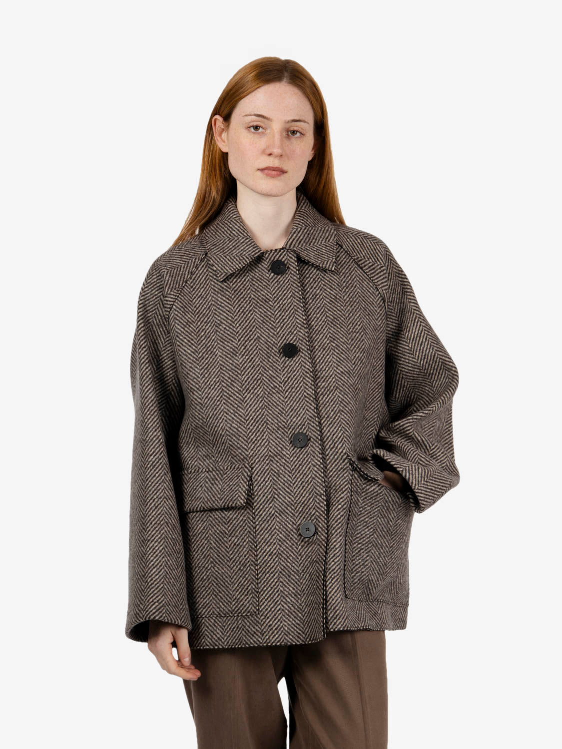 HERRINGBONE COAT CREAM/BROWN HERRINGBONE AH2494MHF_HF0