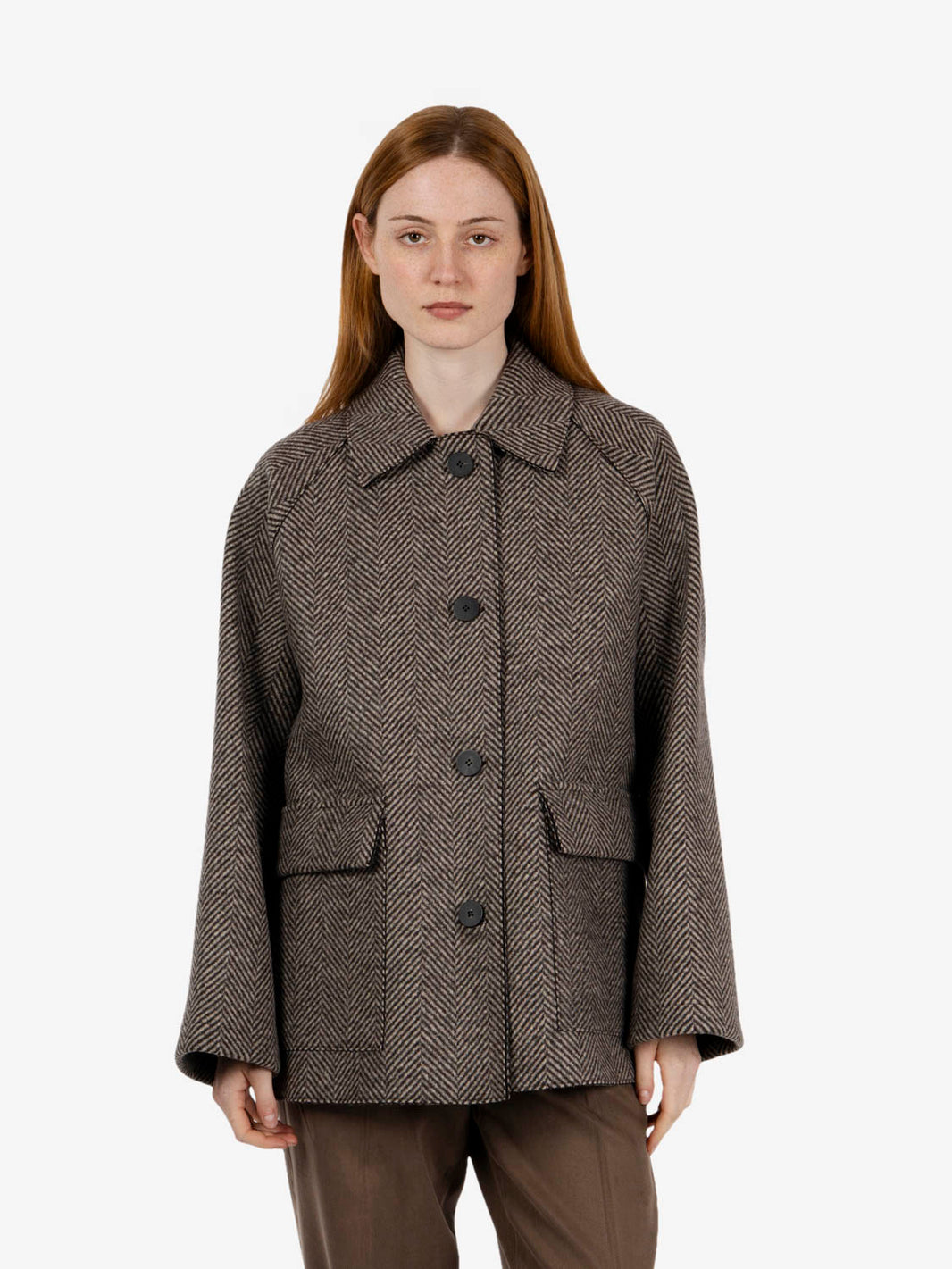 Peacoat pressed wool cream / brown herringbone