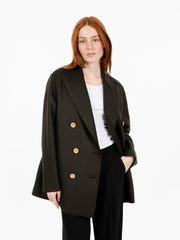 HARRIS WHARF LONDON - Slouchy peacoat pressed wool dark khaki