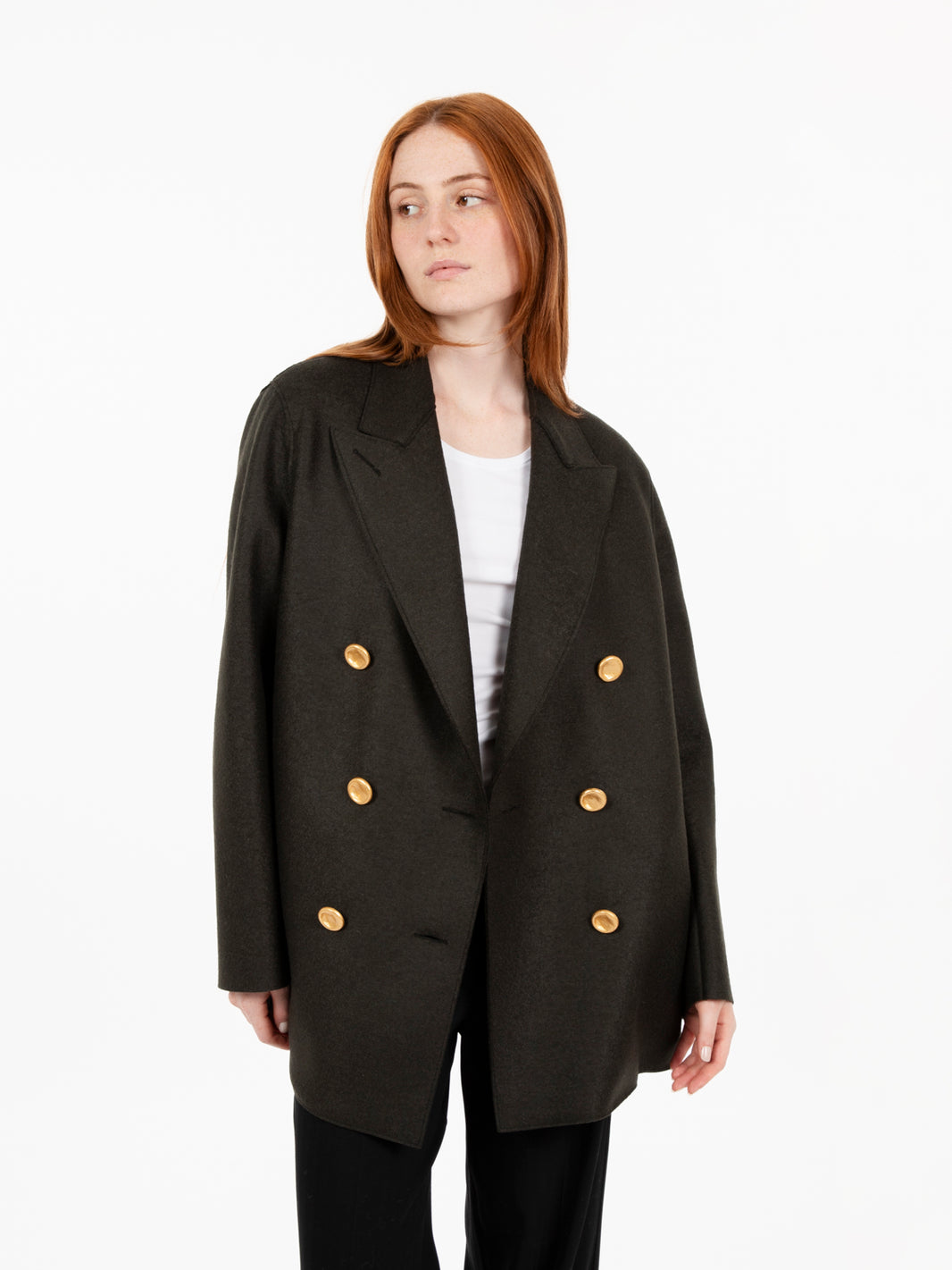 Slouchy peacoat pressed wool dark khaki