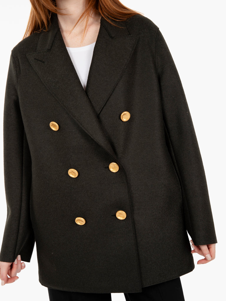 HARRIS WHARF LONDON - Slouchy peacoat pressed wool dark khaki