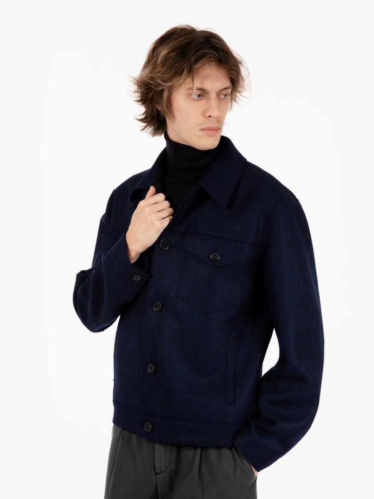 HARRIS WHARF LONDON - Western jacket pressed wool blue moulinè