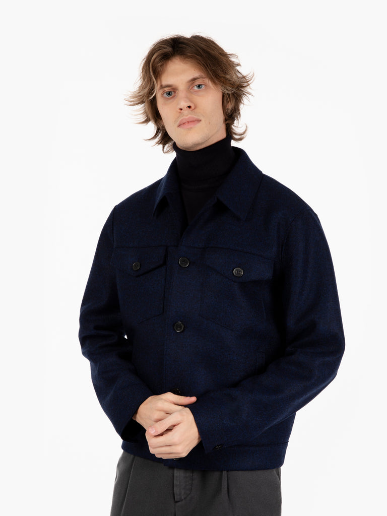 HARRIS WHARF LONDON - Western jacket pressed wool blue moulinè