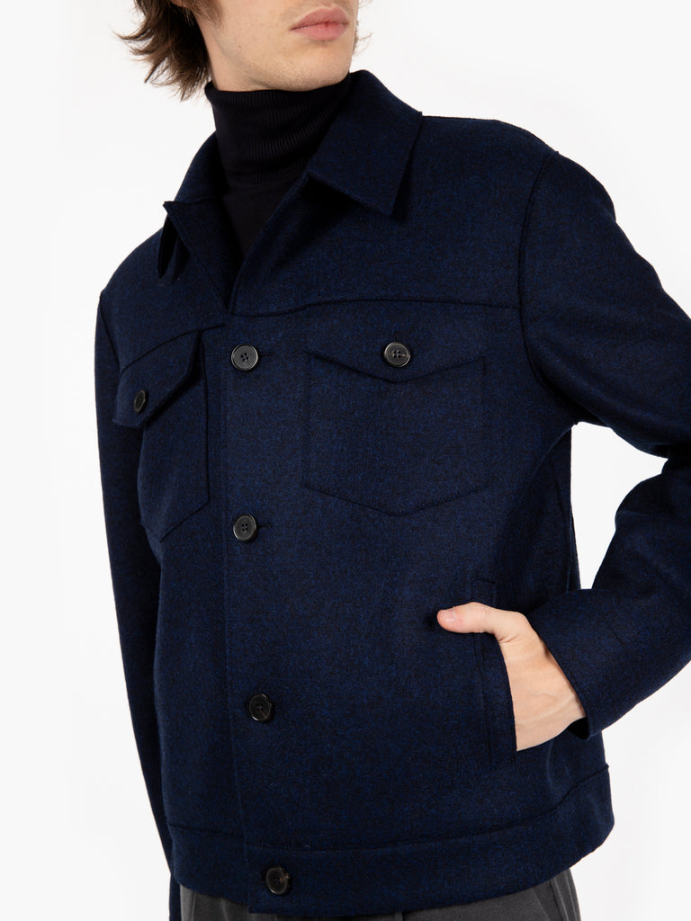 HARRIS WHARF LONDON - Western jacket pressed wool blue moulinè