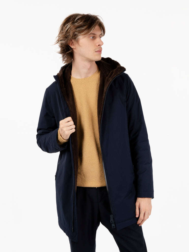 HERNO - Parka interno in ecopelliccia blu