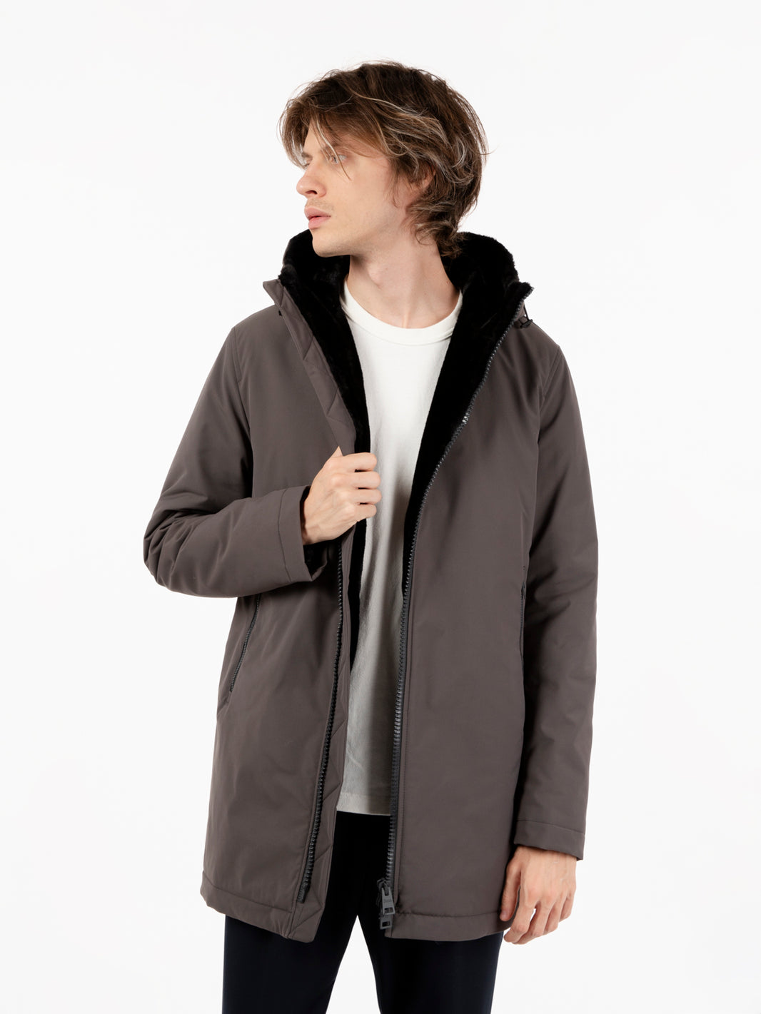 Grey faux fur inner parka