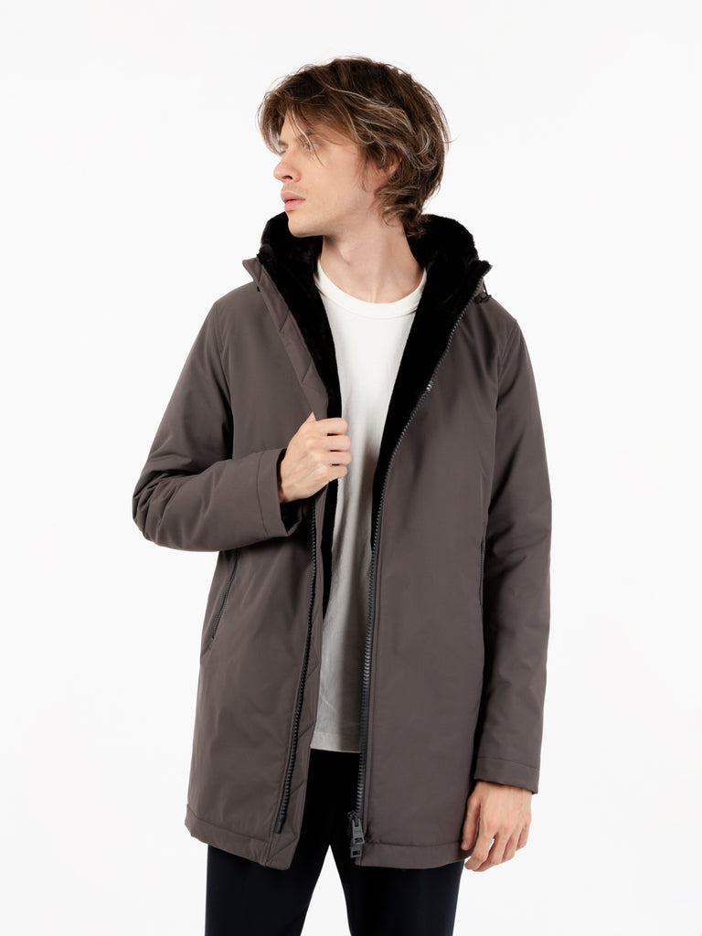 HERNO - Parka interno in ecopelliccia grigio