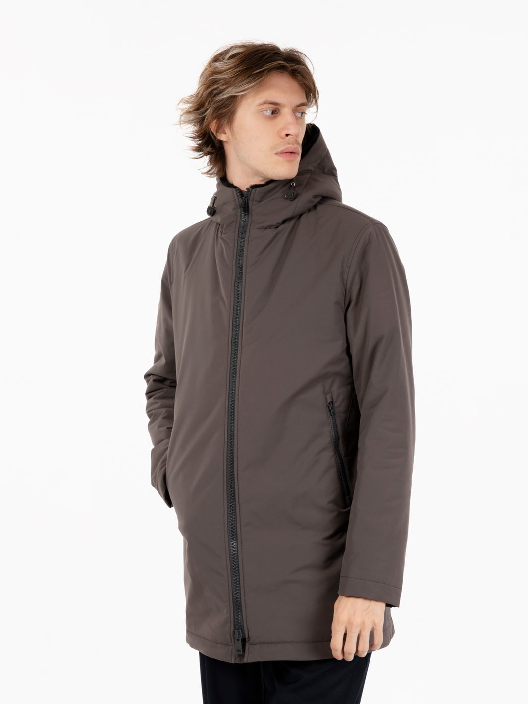 Grey faux fur inner parka