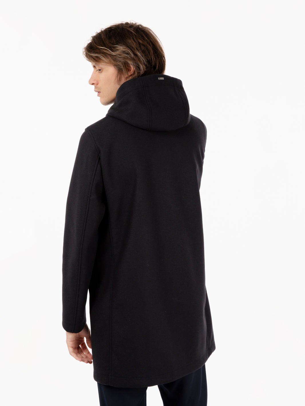 Long parka with blue hood