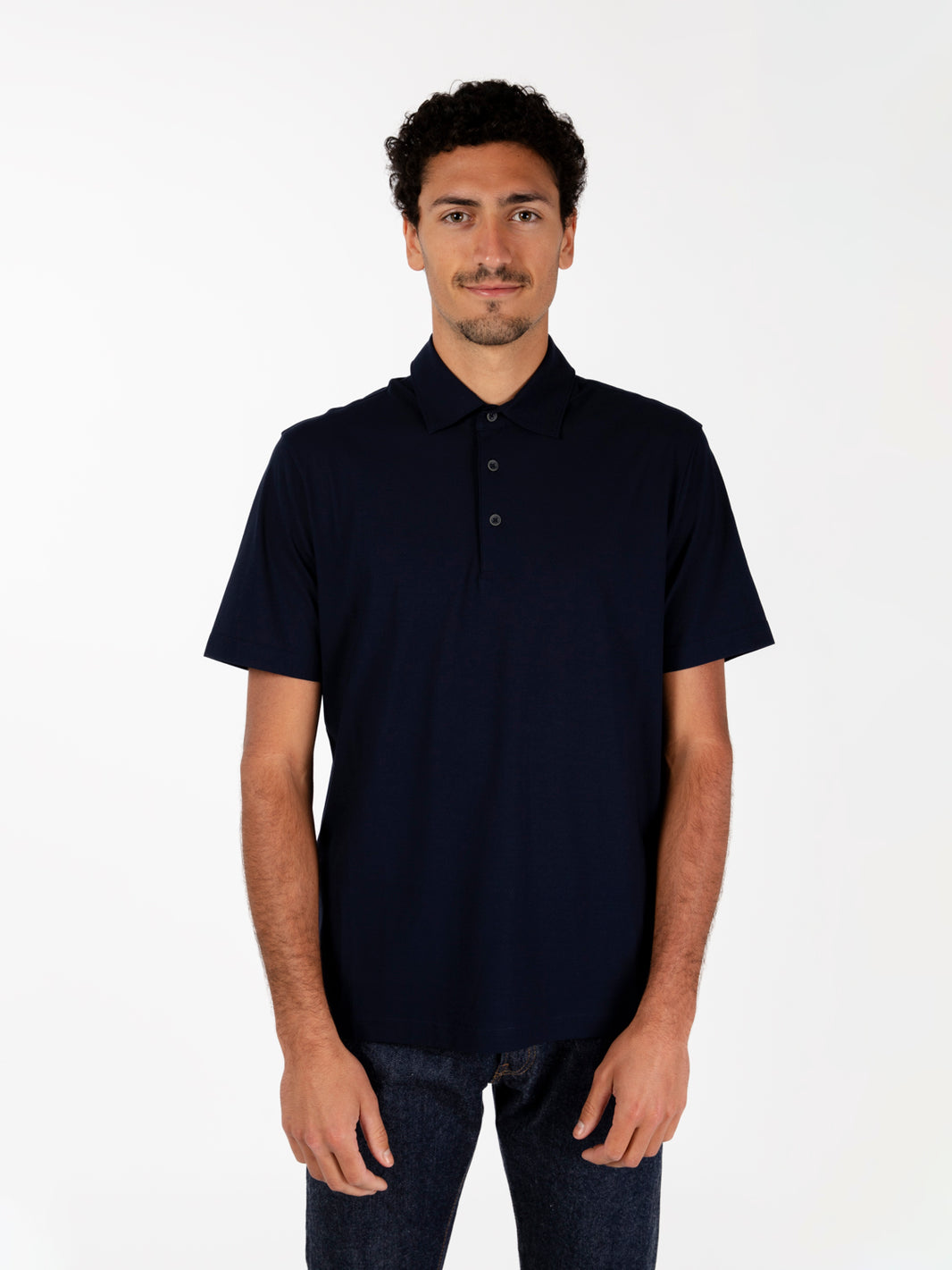 Blue crepe jersey polo